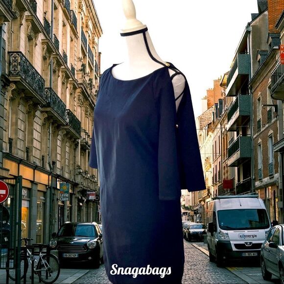 TRINA TURK NWT BLACK SHIFT DRESS OPEN SLEEVES SIZE 8 - Picture 4 of 7